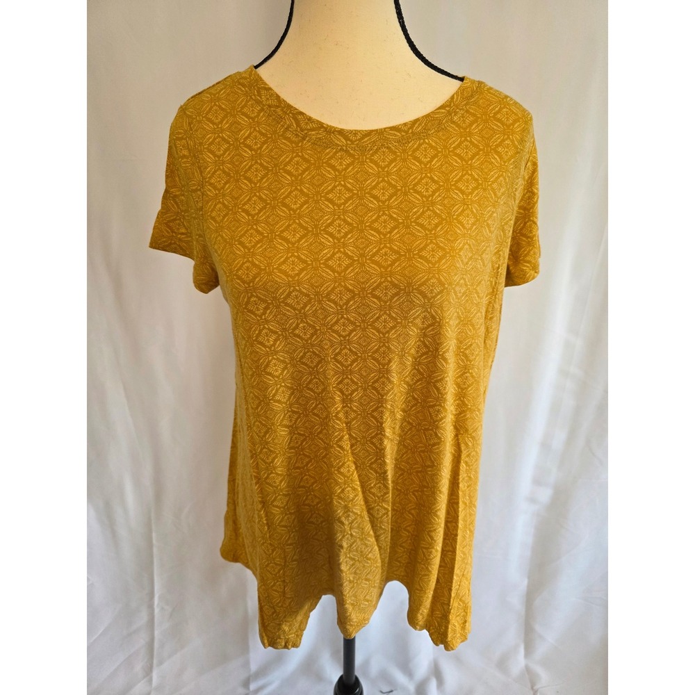 Wonderly Women's Size S Mustard Yellow Geometric Print Short Sleeve Top
